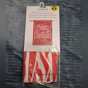 Evergreen Merry Christmas Decorative House Flag Red And White!